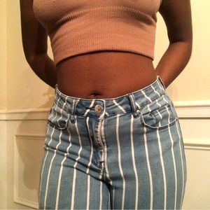 High rise almost famous white striped blue jeans